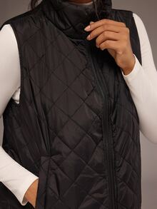 SHEIN VCAY Classic Black Diamond Quilted Zip-Up Vest With Stand Collar, Short Padded Layering Jacket For Women - Black - View 7