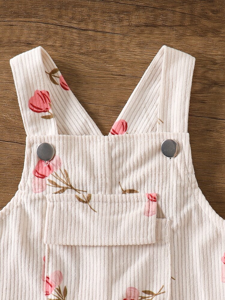SHEIN Playful Pals أوفرول من الكوردروي للبنات الرضع، وردي فاتح مزين بفيونكة وردية، بقصة ساق مستقيمة فضفاضة، ناعم ومريح، مناسب لجميع الفصول وللمطابقة العائلية وحفلات التعميد والخريف - لون مشمشي - مشاهدة 8