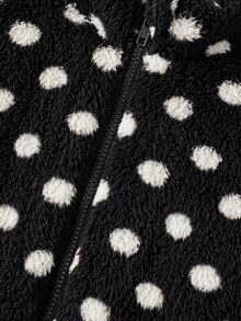 SHEIN Elladie kids 女童新款春夏秋冬甜美可愛棕色波點抓絨拉鍊開襟外套，適合日常休閒、度假，秋季服飾 - 黑色 - 查看 6