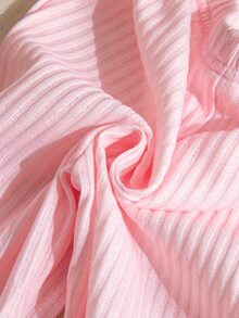 SHEIN Elladie kids 女童 2 件套可愛粉色羅紋針織花卉不對稱上衣喇叭褲 秋季套裝 1 歲生日 7 歲生日 - 粉色 - 查看 7