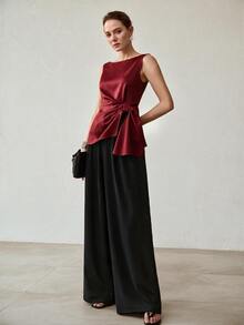 MOTF PREMIUM WOMEN'S SOLID COLOR PLEATED CASUAL VERSATILE DAILY WEAR SHIRT - Red - View 5