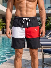 Manfinity Chillmode Men's Contrast Color Drawstring Waist Loose Beach Vacation Shorts, Summer Holiday Style, Swim Trunks For Men, Pool Party Swimwear Tropical - Black and White - View 5