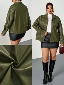 Firerie Plus Size Solid Color Zip-Up Casual Smart Casual Versatile Long Sleeve Jacket Autumn Winter For Women Army Green - Green - View 11