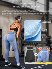 Solea Cove Women's High Waist Seamless Sports Leggings - Blue - View 6