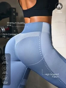 Solea Cove Women's High Waist Seamless Sports Leggings - Blue - View 1