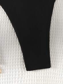 Swim Basics Conjunto de bikini de verano 2025 para mujer de unicolor con escote halter y lazos, conjunto de bikini de cadena, conjunto de bikini triangular, conjunto de bikini para vacaciones, conjunto de bikini con corte en V, conjunto de bikini diminuto - Negro - Ver 7