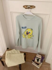 TOM AND JERRY X DAZY Cartoon & Letter Graphic PJ Set - Green - View 9