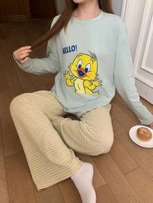 TOM AND JERRY X DAZY Cartoon & Letter Graphic PJ Set - Green - View 8