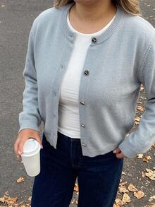 Dazy Plus Solid Color Casual Versatile Korean Style Commuter Blue Cardigan Sweater - Dusty Blue - View 7