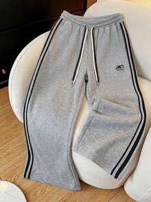 Dazy Plus Plus Size Colorblock Side Stripe Loose Drawstring Waist Casual Sports Sweatpants - Grey - View 1