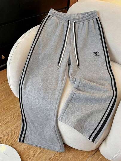 Dazy Plus Plus Size Colorblock Side Stripe Loose Drawstring Waist Casual Sports Sweatpants