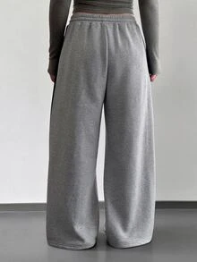Dazy Plus Plus Size Colorblock Side Stripe Loose Drawstring Waist Casual Sports Sweatpants - Grey - View 5