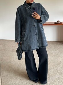 Dazy Plus New Loose Casual Vintage Denim Jacket Long Coat Spring Autumn Winter Denim Jacket And Outerwear - Medium Wash - View 5