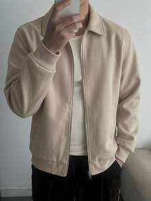 DAZY 男士素色拉鍊休閒運動外套 - 米色 - 查看 3