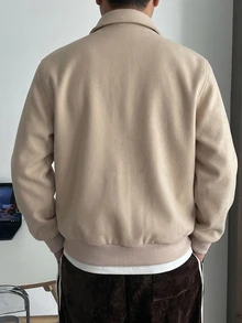DAZY 男士素色拉鍊休閒運動外套 - 米色 - 查看 2