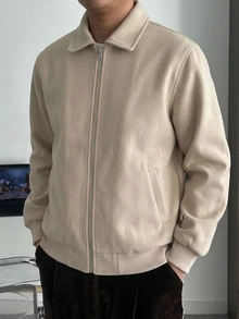 DAZY 男士素色拉鍊休閒運動外套 - 米色 - 查看 7