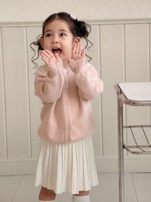DAZY Infant/Toddler (Girl) Casual Long Sleeve Cardigan, Autumn/Winter - Baby Pink - View 8