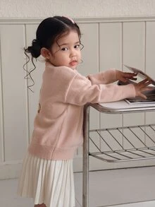 DAZY Infant/Toddler (Girl) Casual Long Sleeve Cardigan, Autumn/Winter - Baby Pink - View 9