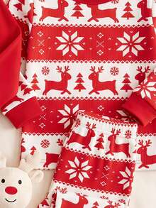 Cozy Pixies Baby Boys Pajamas Christmas Reindeer & Island Pattern Print Fitted Sleepwear 4-Piece Set - Red and White - View 7