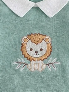 兒童新生兒卡通刺繡針織連身衣 秋冬毛衣爬行服 - 綠色 - 查看 5