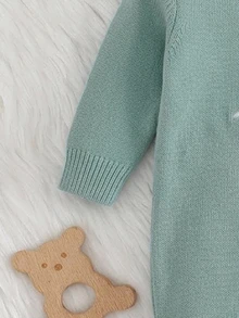 兒童新生兒卡通刺繡針織連身衣 秋冬毛衣爬行服 - 綠色 - 查看 6