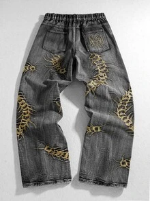 ROMWE MEN Casual Plus Size Men's Animal Thorn Avant-Garde Hip Hop Denim Jeans - Bronze - View 9