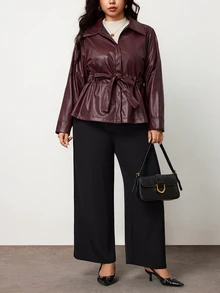 Truni Jaket Kulit Wanita Ukuran Besar untuk Musim Gugur dan Musim Dingin, Model Pas Badan Bentuk Buah Pir dan Segitiga - Rust Brown - View 6