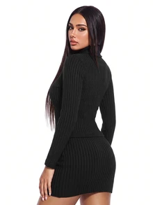 SHEIN ICON Women's French Chic Contrast Color Ribbon Long Sleeve Sweater - Black - View 2