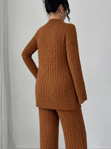 Omancia Women's Solid Color Casual Versatile Daily Outing Cardigan - Brown - View 2