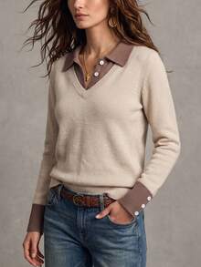 Breezaya 2 In 1 Collar Polo Knit Base Layer Sweater - Khaki - View 6