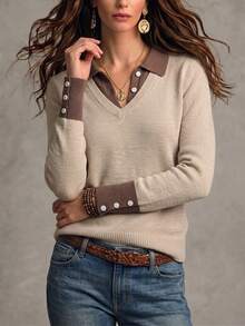 Breezaya 2 In 1 Collar Polo Knit Base Layer Sweater - Khaki - View 3