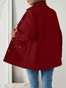 SHEIN PariChic Women's Solid Color Long Sleeve Casual Shirt Style Multi-Pocket Jacket, Autumn - Burgundy - View 2