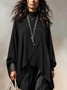 SHEIN 女士純色簡約日常穿著襯衫，隨機花卉圖案 - 黑色 - 查看 3