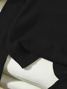 Franclia Women's Casual Everyday Commute Simple Solid Color Drop Shoulder Loose Pullover Sweater, Autumn/Winter - Black - View 4