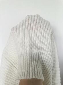 EMERY ROSE Women's White Solid Color Textured Knit Loose Pullover Sweater,Autumn Casual Minimalist Everyday Versatile Ribbed Balloon Sleeve Knit Top Brunch - Beige - View 8