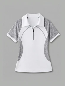 CourtClass CourtClass Women's Colorblock Zipper Half-Placket Short Sleeve Sports Polo Shirt Golf Workout White Summer Athleisure Active - Multicolor - View 3