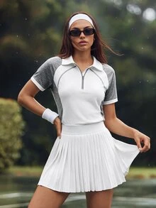CourtClass CourtClass Women's Colorblock Zipper Half-Placket Short Sleeve Sports Polo Shirt Golf Workout White Summer Athleisure Active - Multicolor - View 2