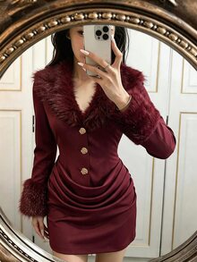 SHEIN Unity Burgundy Solid Color Metal Buckle Decor Urban Sexy Casual ...