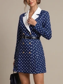 SHEIN Clasi Blazer Wanita Lengan Panjang Model Slim Fit dengan Kancing Ganda - MultiWarna - View 5