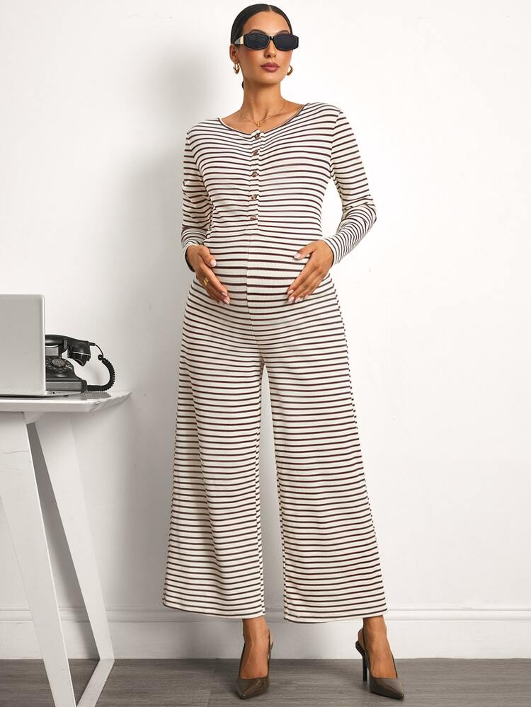MaterniWear Maternity Casual Striped Jumpsuit For Autumn - Multicolor - View 6
