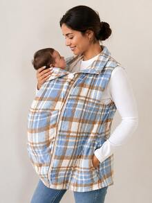 SHEIN Maternity Plaid Casual Loose Fit Baggy Daily Wear 3-In-1 Jacket Basic Cute Chic Going Out Pregnant Autumn Blue - Multicolor - View 5