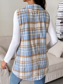 SHEIN Maternity Plaid Casual Loose Fit Baggy Daily Wear 3-In-1 Jacket Basic Cute Chic Going Out Pregnant Autumn Blue - Multicolor - View 10