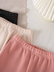 秋冬款女童加厚羅紋內搭褲，舒適柔軟面料，純色粉色、杏色、黑色，多色複合面料，3件套，簡約百搭，秋冬必備，女孩熱門款，多件組合內搭褲 - 彩色 - 查看 5