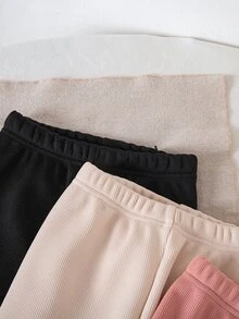 秋冬款女童加厚羅紋內搭褲，舒適柔軟面料，純色粉色、杏色、黑色，多色複合面料，3件套，簡約百搭，秋冬必備，女孩熱門款，多件組合內搭褲 - 彩色 - 查看 6