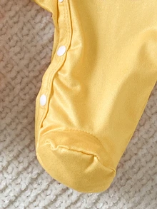 SHEIN Playful Pals [3件隨機發送1件]春夏針織圓領長袖連身長褲連腳連身衣，可愛鴨子卡通圖案數位印花設計，獨特花紋，休閒百搭時尚，居家穿著，最佳選擇 - 黃色 - 查看 7