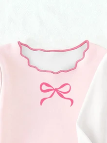 Baby Girl Spring/Autumn Bowknot Cherry Mixed Print Knitted Top Frill Trim Long Sleeve Pants 2-Piece Set White White And Blue Plaid Christening - Grey - View 5