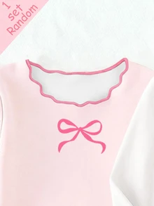 Baby Girl Spring/Autumn Bowknot Cherry Mixed Print Knitted Top Frill Trim Long Sleeve Pants 2-Piece Set White White And Blue Plaid Christening - Grey - View 7