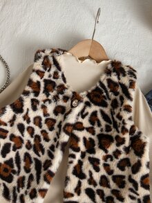 SHEIN 女童 3 件組冬季套裝 長袖荷葉邊內搭 + 毛絨背心 + 牛仔拼接毛絨長褲 7 歲生日棕色 - 彩色 - 查看 4
