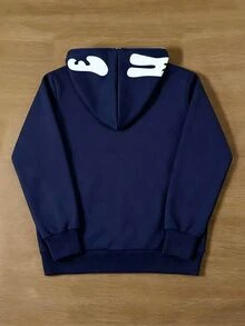 SHEIN 青少年男孩連帽街頭風寬鬆Y2K字母運動衫，萬聖節主題，秋季Sixth Form騎行藍色衛衣 - 藍色 - 查看 8