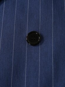 Manfinity Mode Men's Navy Blue Striped Mature Ins Style Suit Set, British Style Double-Breasted Design Suit Set, Formal, Old Money - Blue - View 5